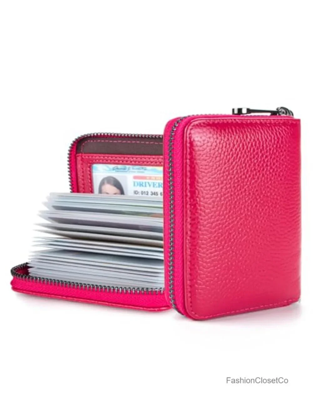 Genuine Leather RFID Blocking Credit Card Holder Zipper Wallet